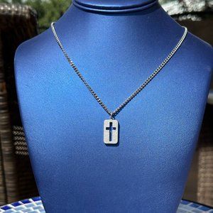 Men's  NWT Stainless Steel 1 Inch Dogtag Cross Pendant & 24 Inch Chain